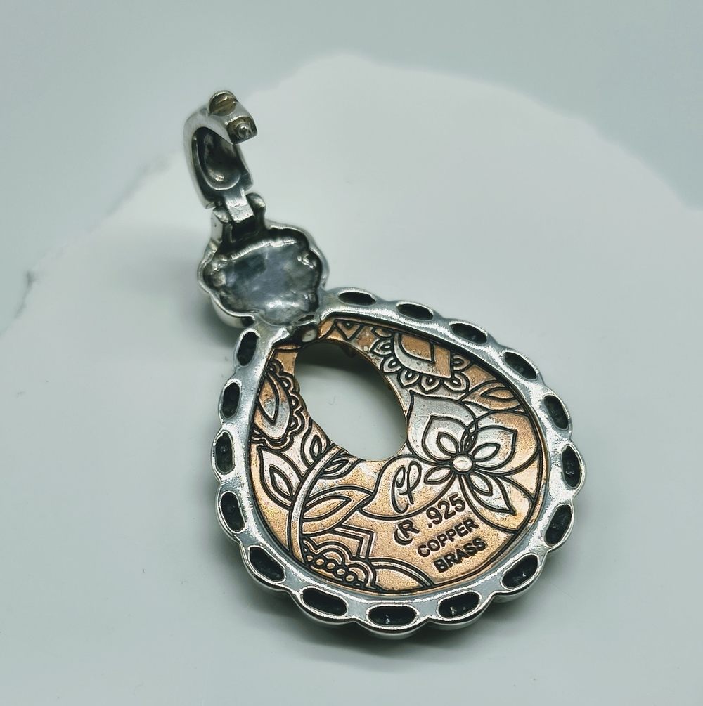 Carolyn Pollack Relios Sterling Silver Mixed Metal Turquoise Enhancer Pendant - Picture 5 of 10